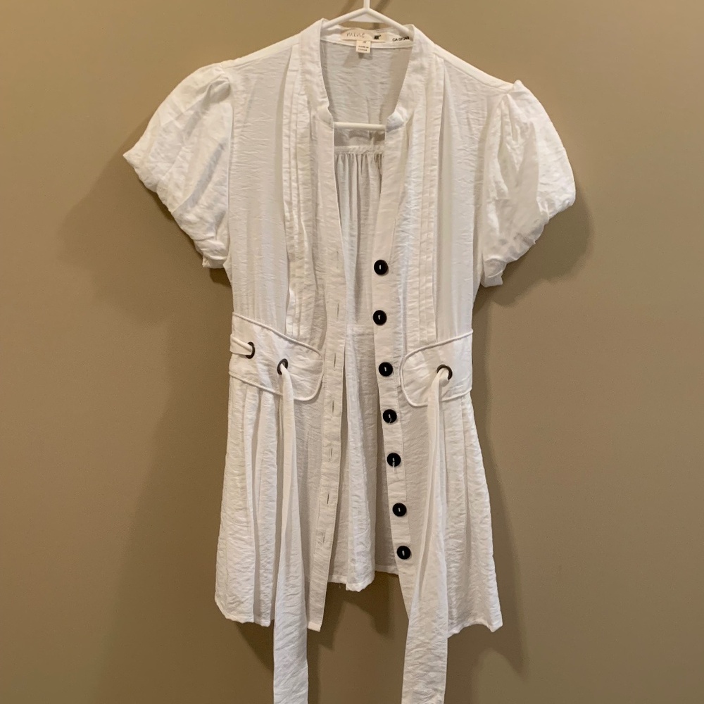 Cotton Blend White Button Up Top